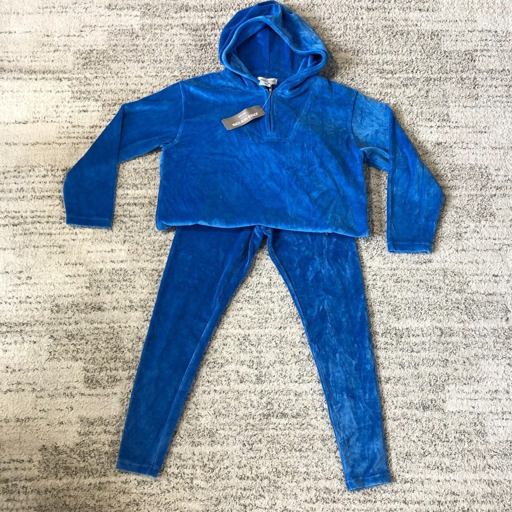 Vintage Jones New York Sport Women's P/P  Velour Tracksuit Hoodie Pants Blue